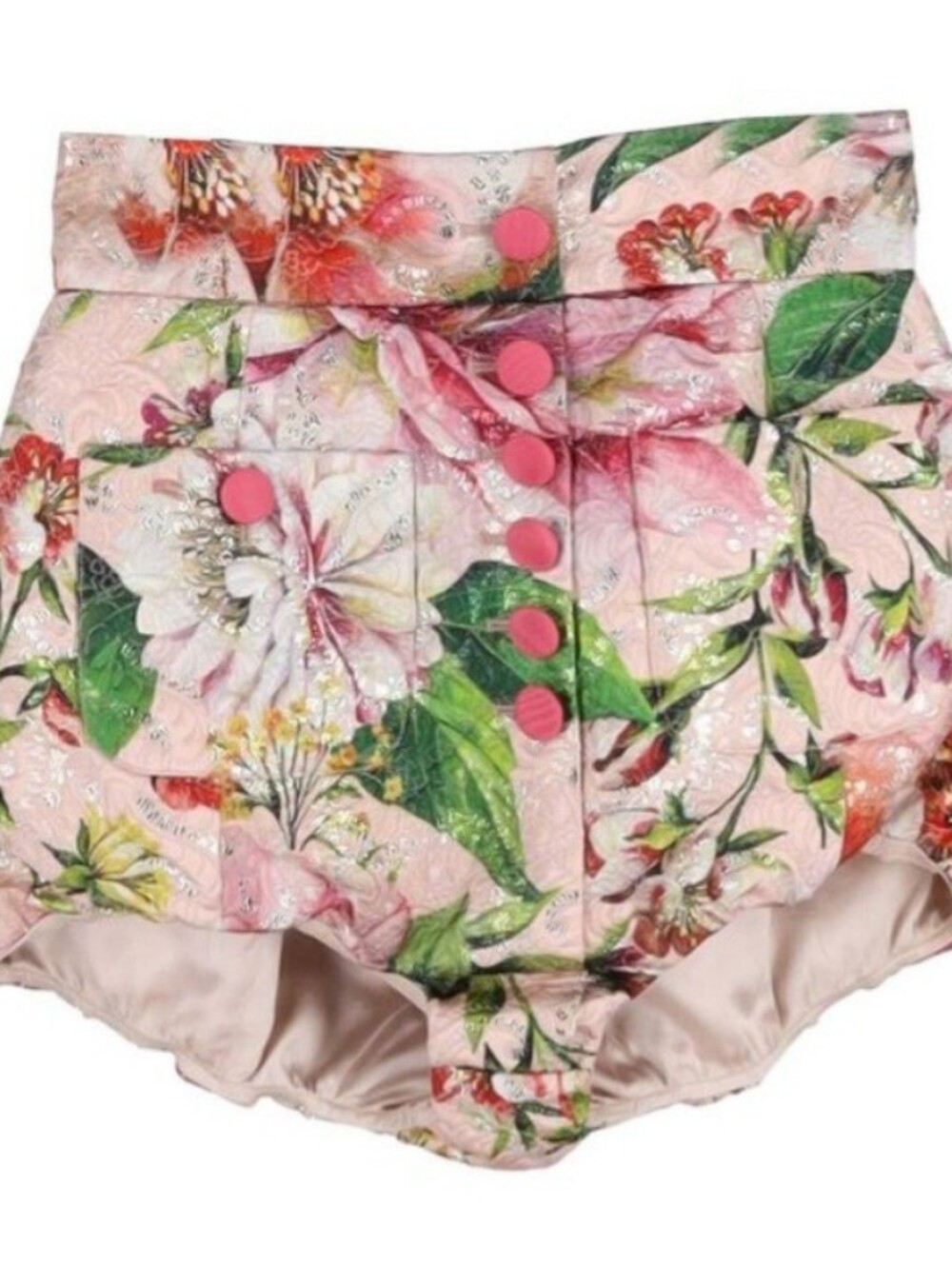 NWT Dolce & Gabbana Pink Floral Brocade High Waist Shorts with Hot Pink Buttons